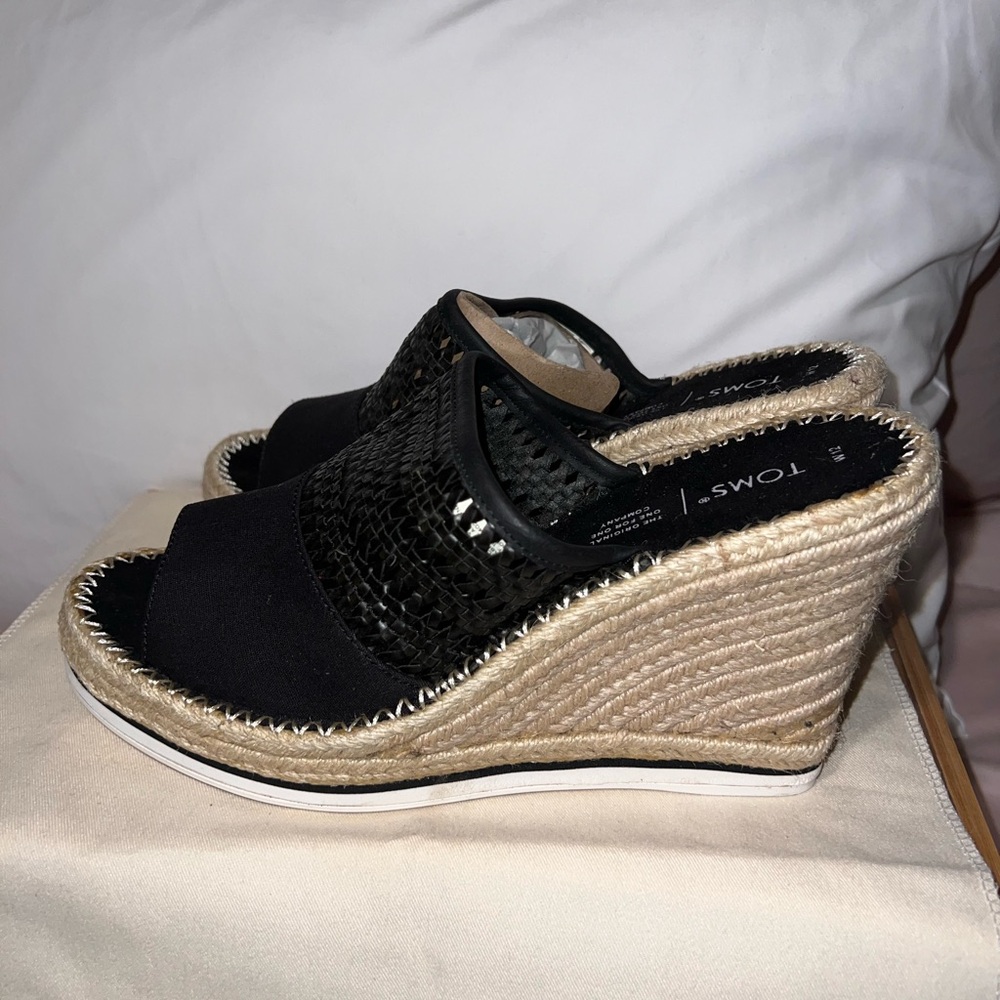TOMS Black Woven Espadrille Wedge Slides